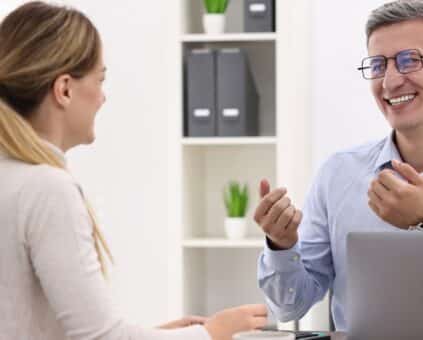 Mortgage broker discussing options with a client